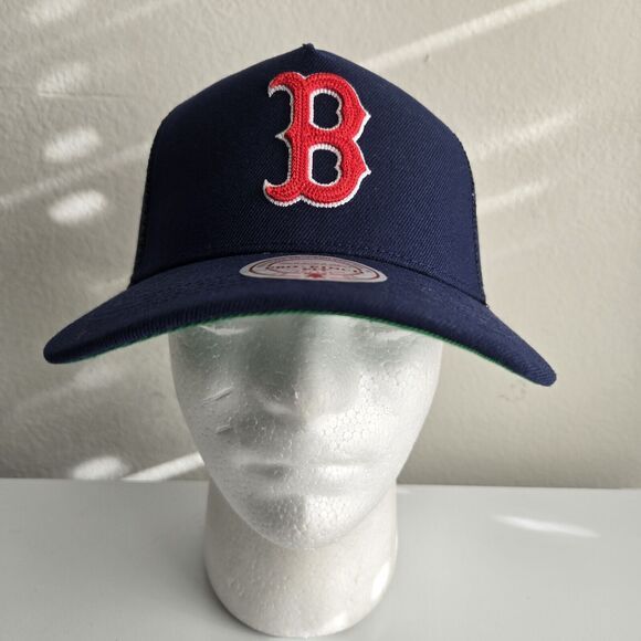 Boston Red Sox Mitchell & Ness Navy Blue Pro Pinch‎ Fit Mesh Patch Snapback Hat - Picture 1 of 7